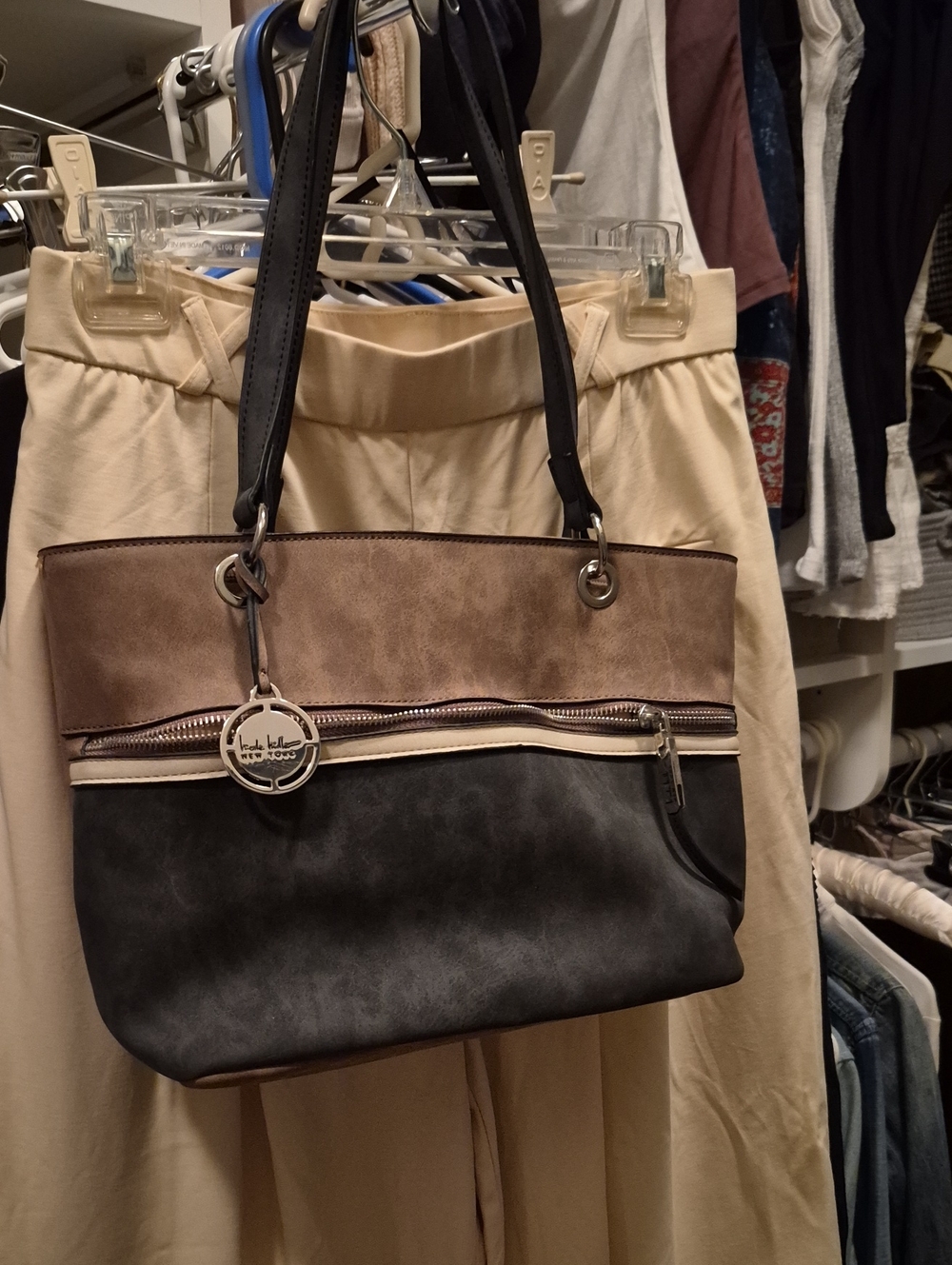 Nicole Miller Two-Tone Brown and Black Women's Tote Bag